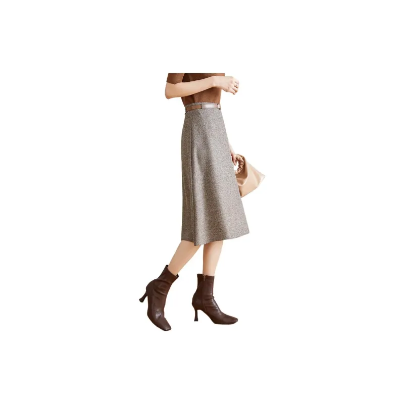 Still Quiet Casual Long Skirt Women's Coffee-2