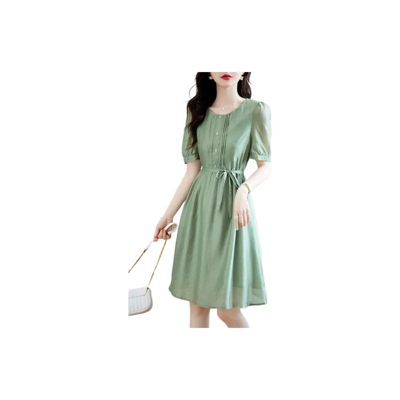 Still Quiet Short Sleeved Dresses Women's Green-7