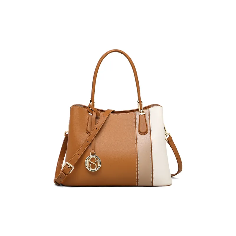MILLIE'S Cow Leather Patchwork Synthetic Leather Shoulder Bag Crossbody Bag Handbag Tote Mom Bag Regular Women's Brown-1
