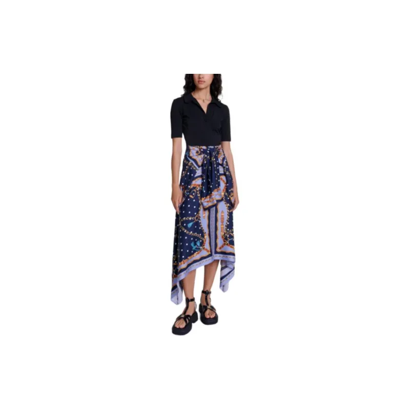 Maje Chain print Draped Midi Dress-1