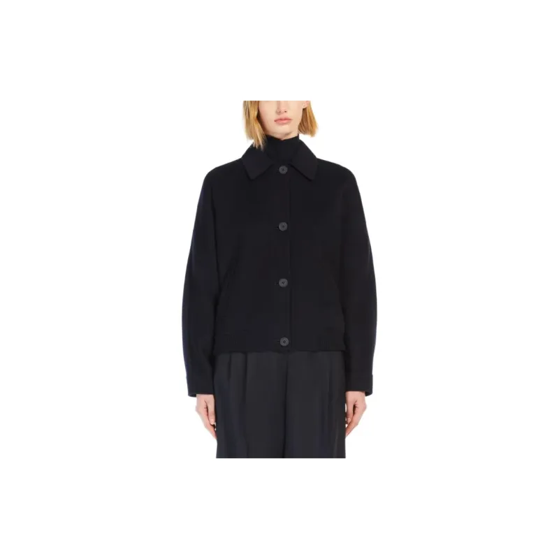 MaxMara Studio Baco Collection Wool Cashmere And Silk Bomber Jackets Coats Women's Marine Blue-2