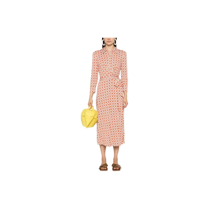 DVF Diane Von Furstenberg SS24 Long Sleeved Dress Women's Pumpkin Orange-1