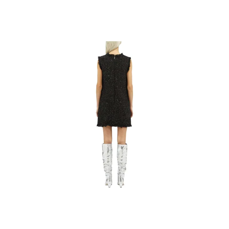 MSGM Sleeveless Frayed Edge Tweed Mini Dress-3