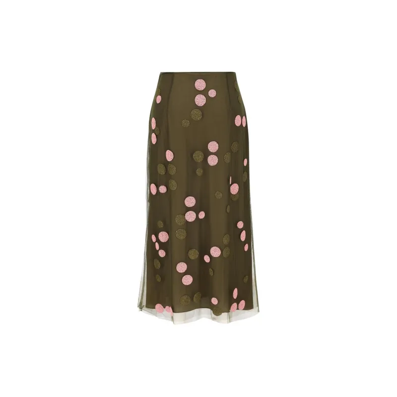 FENDI Polka Dot Embellished Tulle Midi Skirt-1