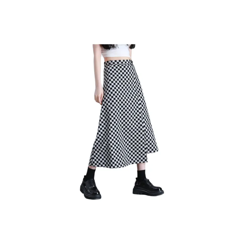 You Cow Me Pants Casual Long Skirts Women's Black White Plaid-2