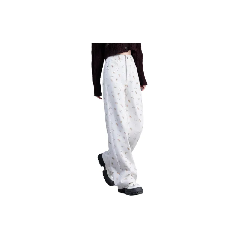 You Cow Me Pants Jeans Women's Beige With Print-4