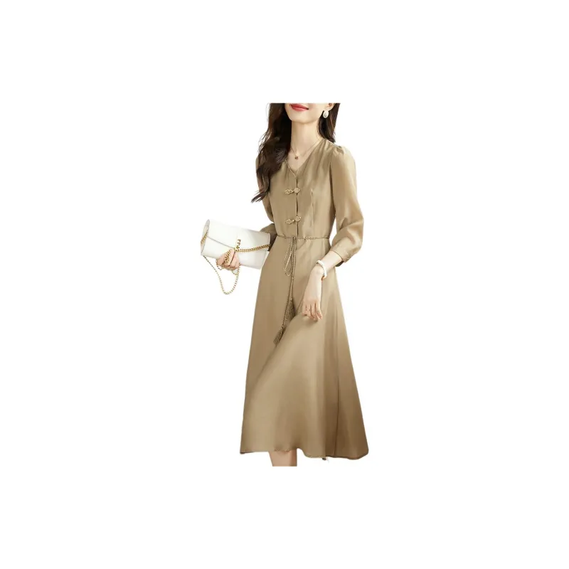 Mo Han Yi Mei Short Sleeved Dress Women's Coffee-1