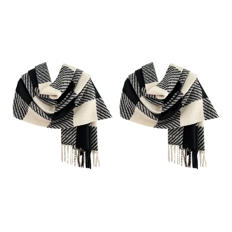 CARTELO Polyester Knit Scarves Unisex Black/White/Khaki/Rose Red/Purple-4