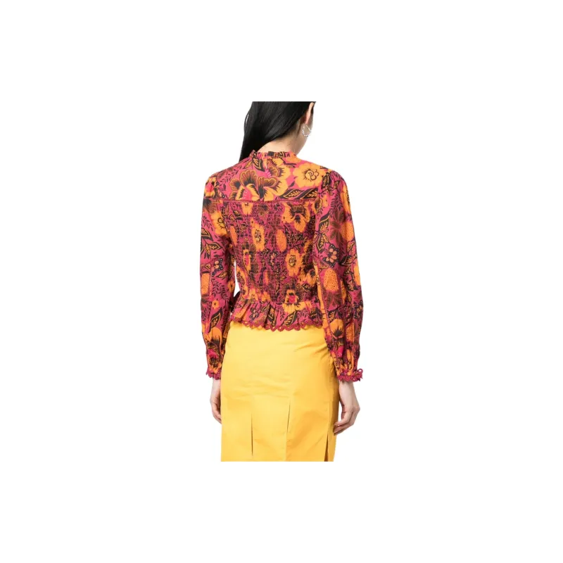 Farm Rio Garden Bloom Floral motif Smocked Blouse-3