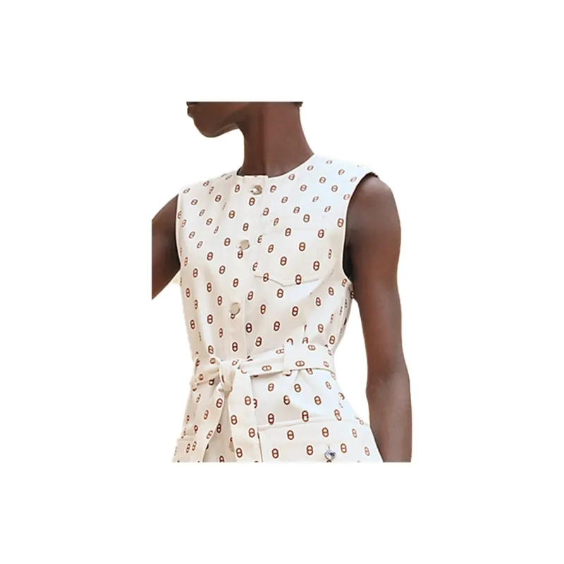 HERMES Sleeveless Dress Women's Light Yellow Umber-7