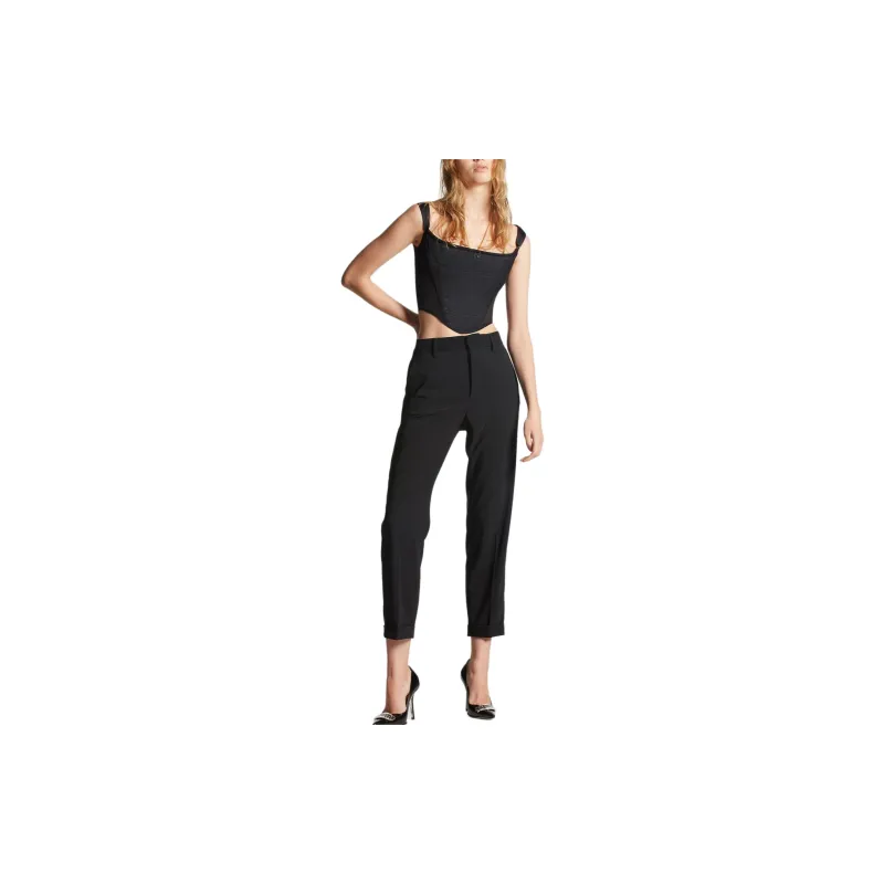 DSQUARED 2 High waisted Cotton Straight leg Trousers-3