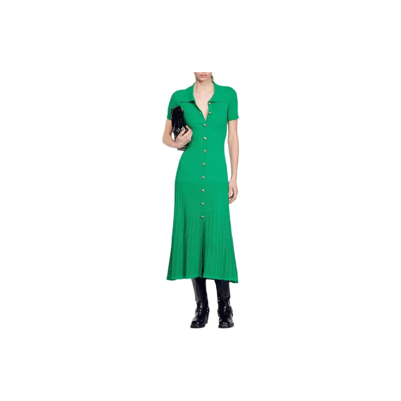 Sandro Short Sleeved Dress Women's Green-2