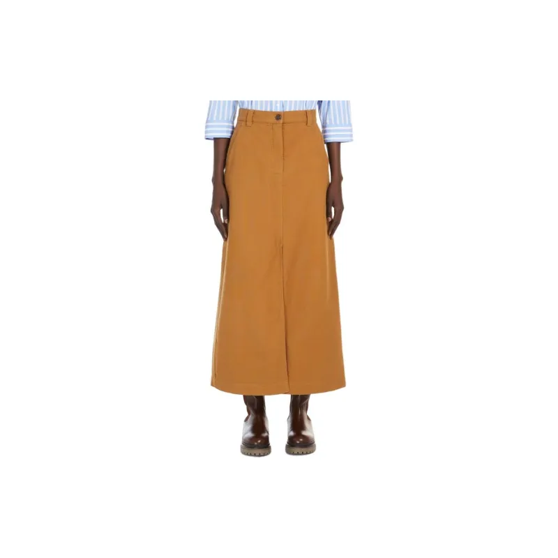WEEKEND MaxMara Quincy Collection Long Canvas Skirt Casual Long Skirt Women's Earth Tone-2