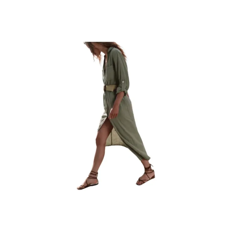ZARA Long Sleeved Dress Women's Khaki-2