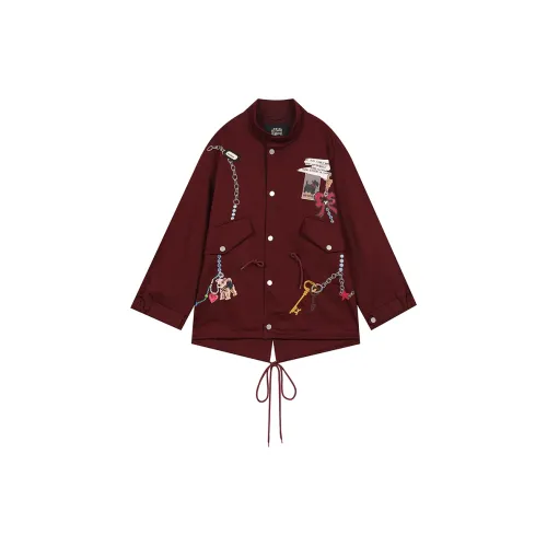 ELF SACK Trench Coats Women's Vintage Deep Burgundy