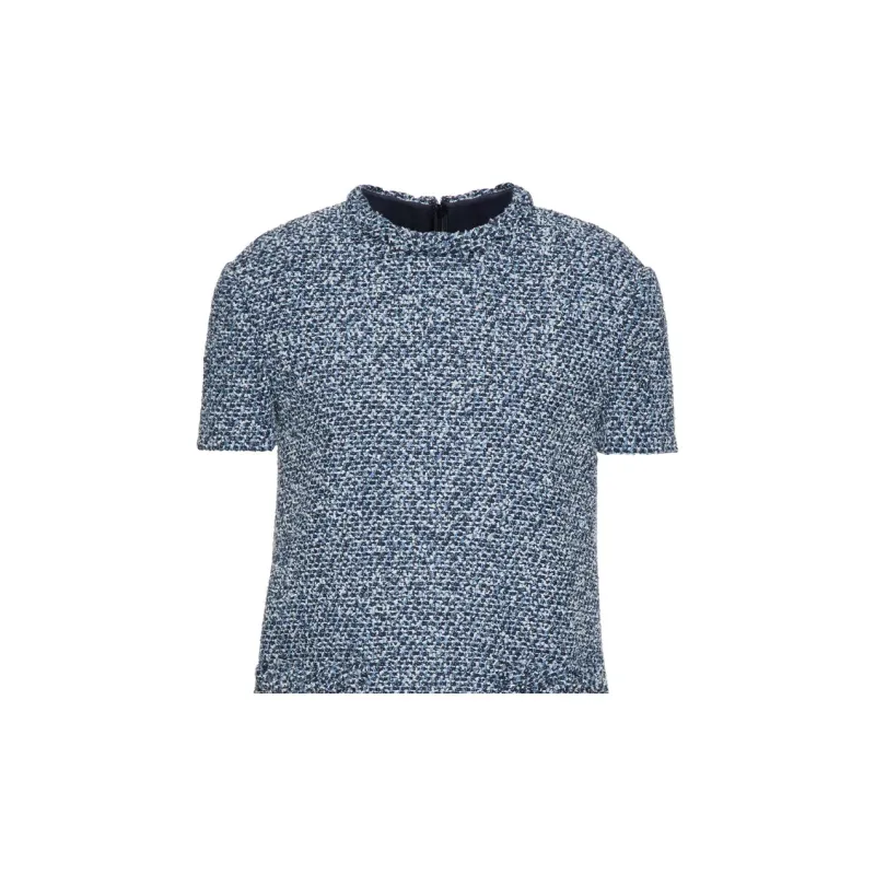Valentino Crewneck Tweed Short-Sleeved Dresses-4