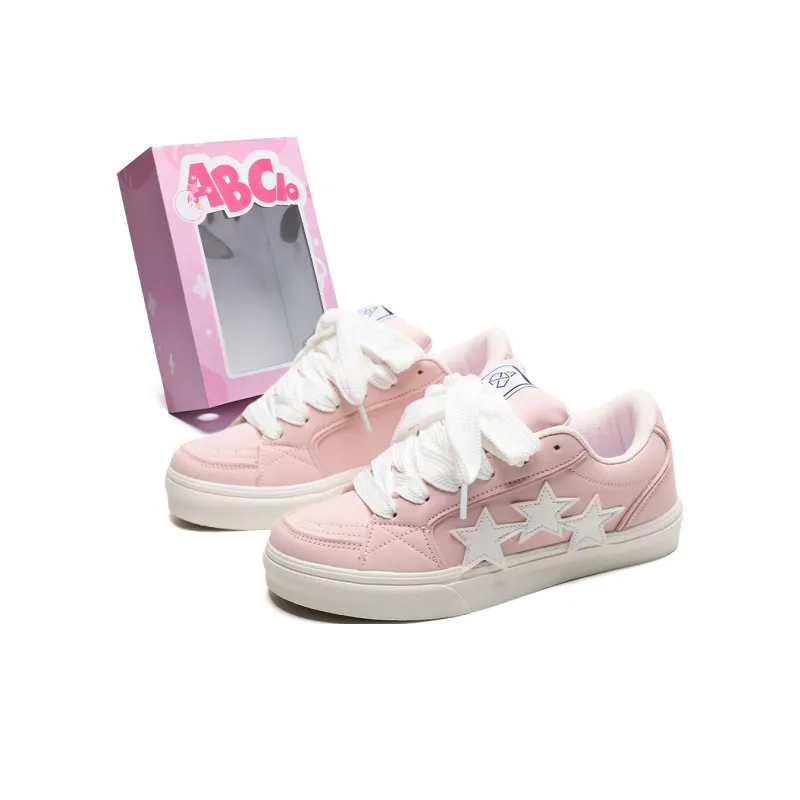 ABCIO Coverage Waterproof Support Low Top Skateboard Shoes Unisex Pink White-0