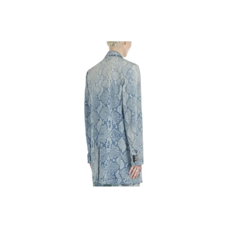 SportMa Blazer In Denim Con Stampa Pitone Business Suit Coat Women's Blue-2