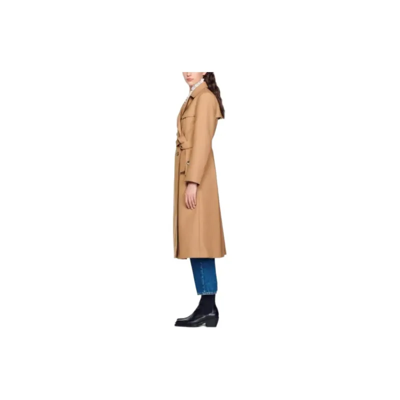 Sandro Long Trench-Style Coat Trench Coat Women's Camel-4