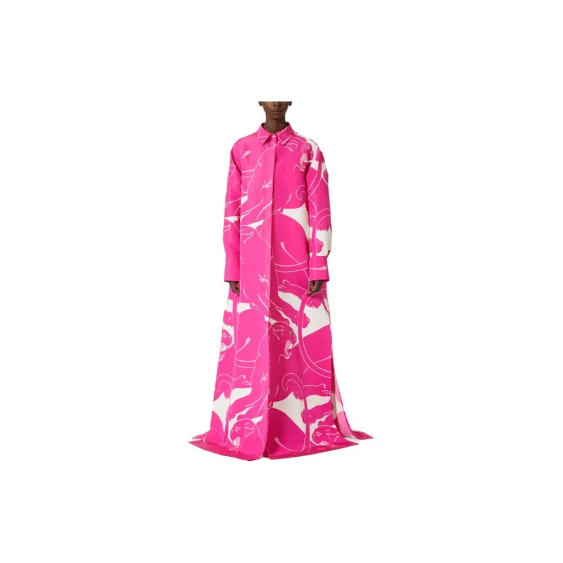 Valentino Pink Leopard Printed Luo Satin Long Skirt Long-Sleeved Dresses Women's Pink-1