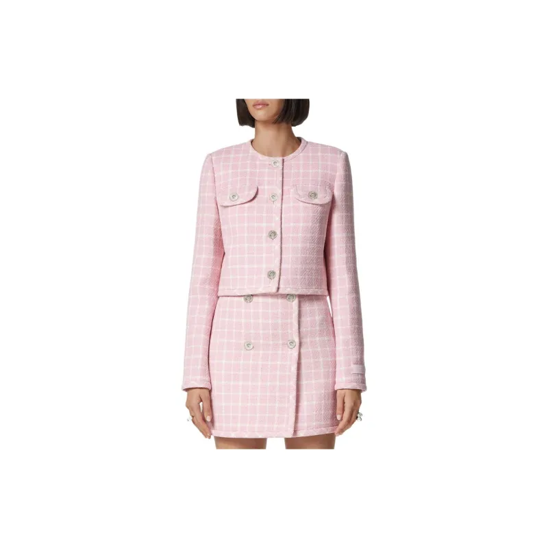 VERSACE Checked Button Up Cropped Jacket-1