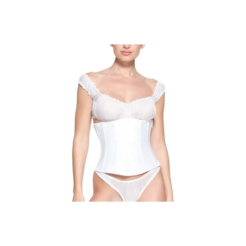 SKIMS ROMANCE SATIN WASPIE CORSET Strapless Top Women's SNOW/Snow-1