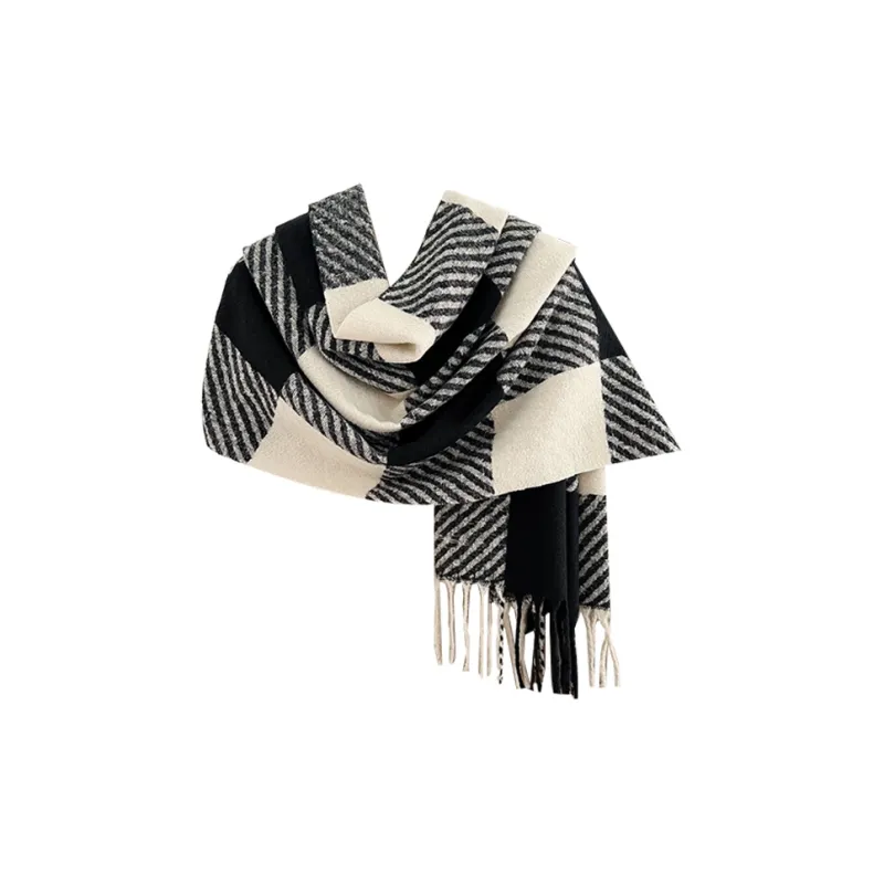 CARTELO Polyester Knit Scarves Unisex Black/White/Khaki/Rose Red/Purple-0