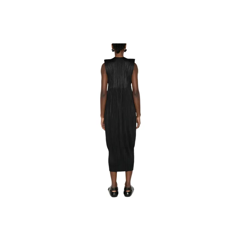 PLEATS PLEASE ISSEY MIYAKE Plissé V neck Midi Dress-2