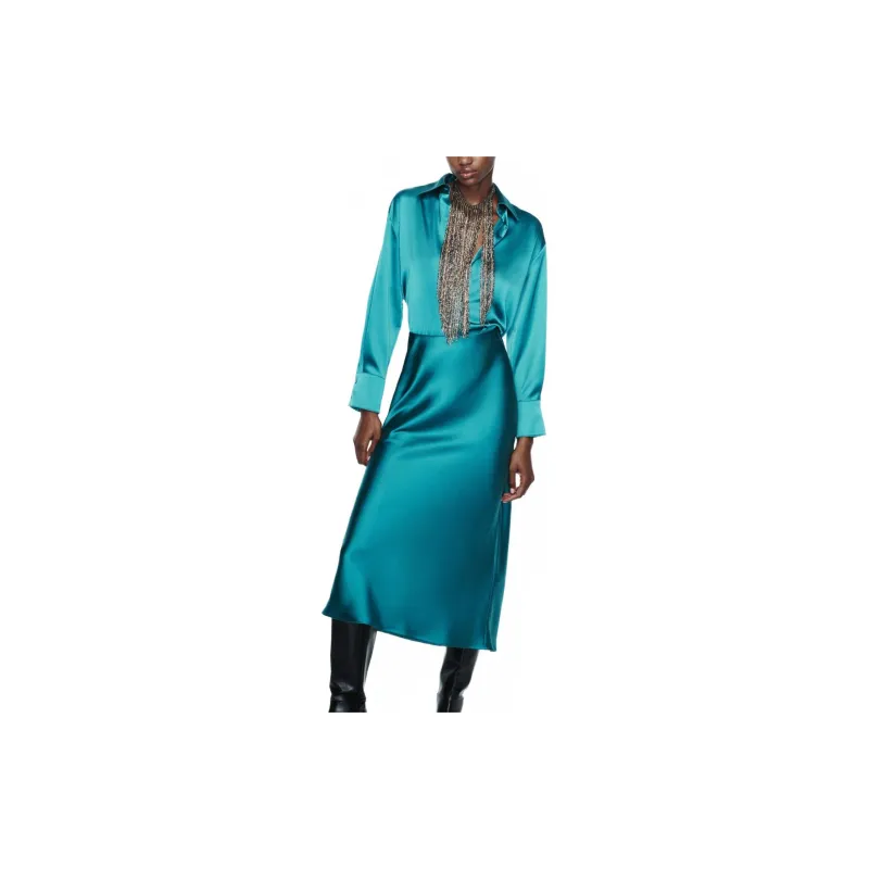ZARA Casual Long Skirts Women's Dark Blue Green-1