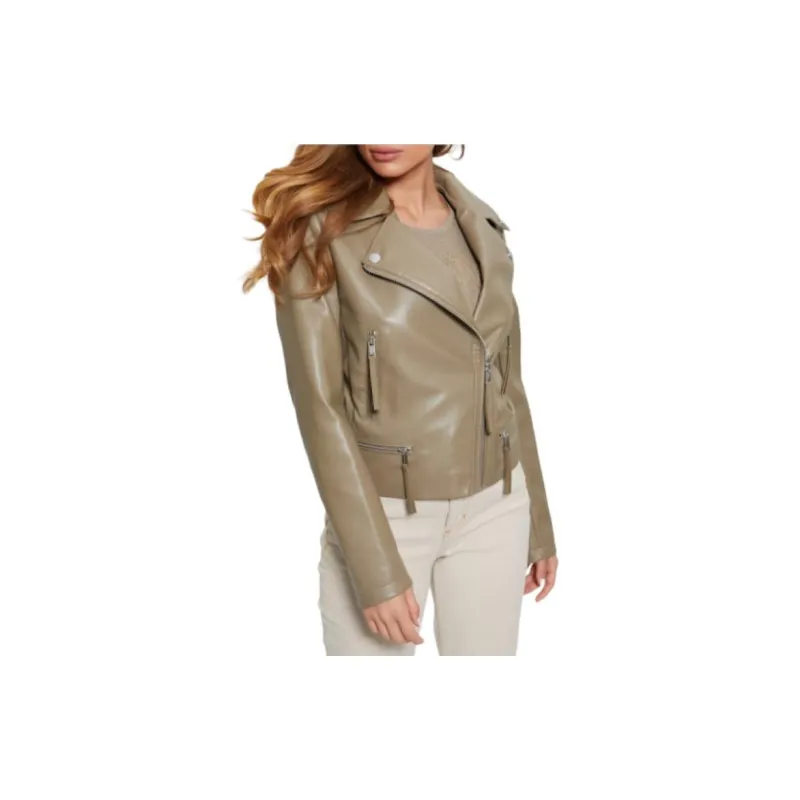 GUESS Faux-Leather Monica Jacket Jackets Coats Women's Olive Green-3