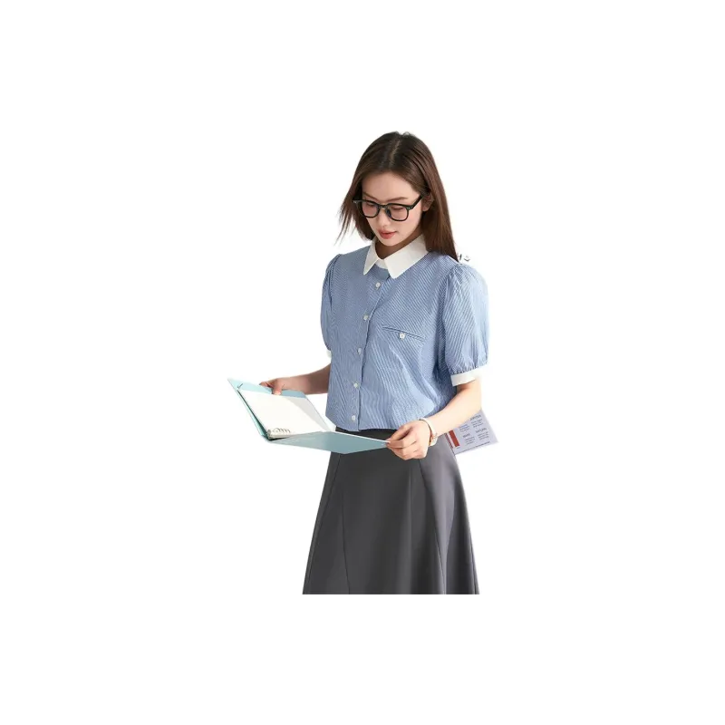 Miss Burde Shirt Women's Light Blue Stripes-3