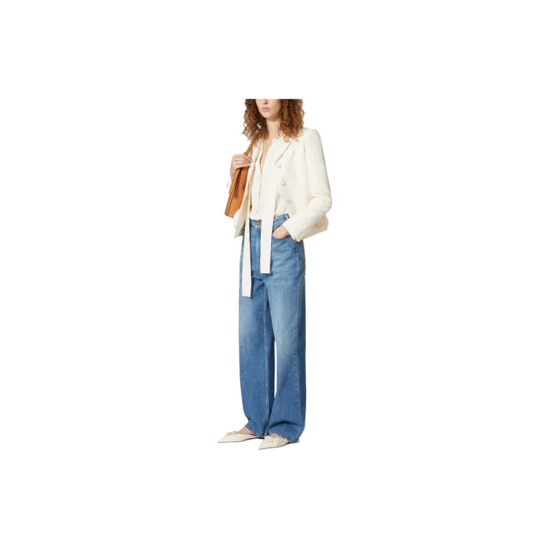 Valentino Logo Patch Wide Leg Jeans-3