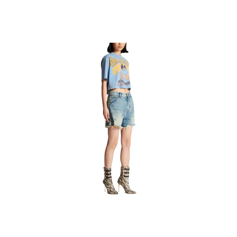 BALMAIN Distressed Denim Shorts-4