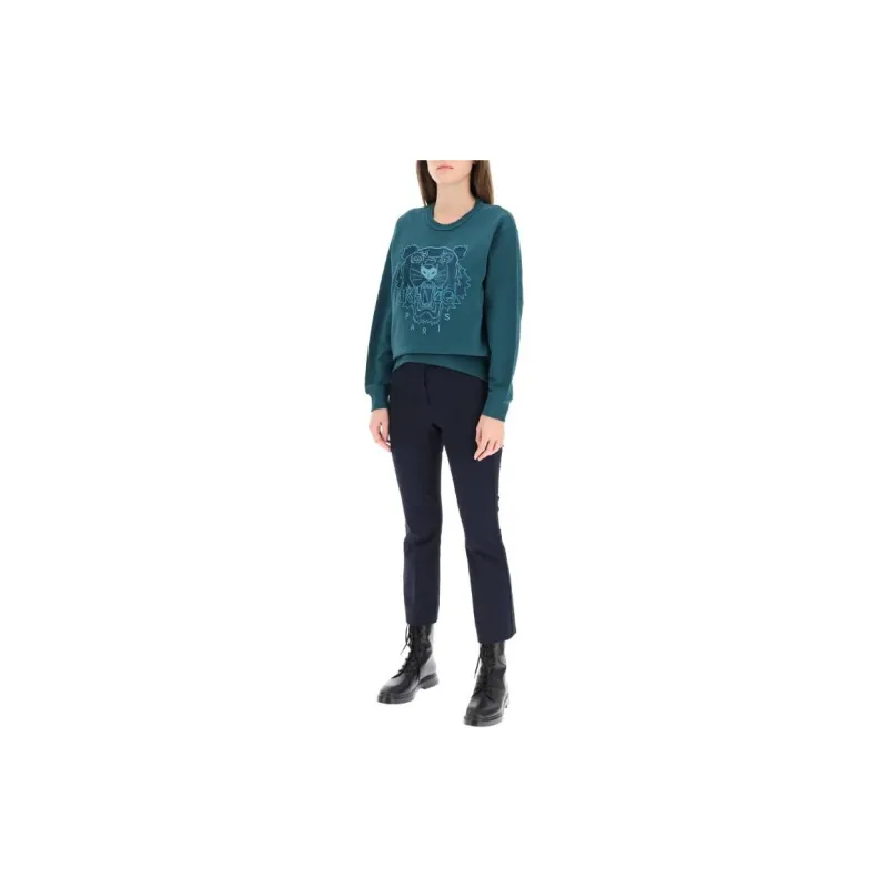 KENZO Classic Tiger Head Sweatshirts Women's Water Duck Green-4