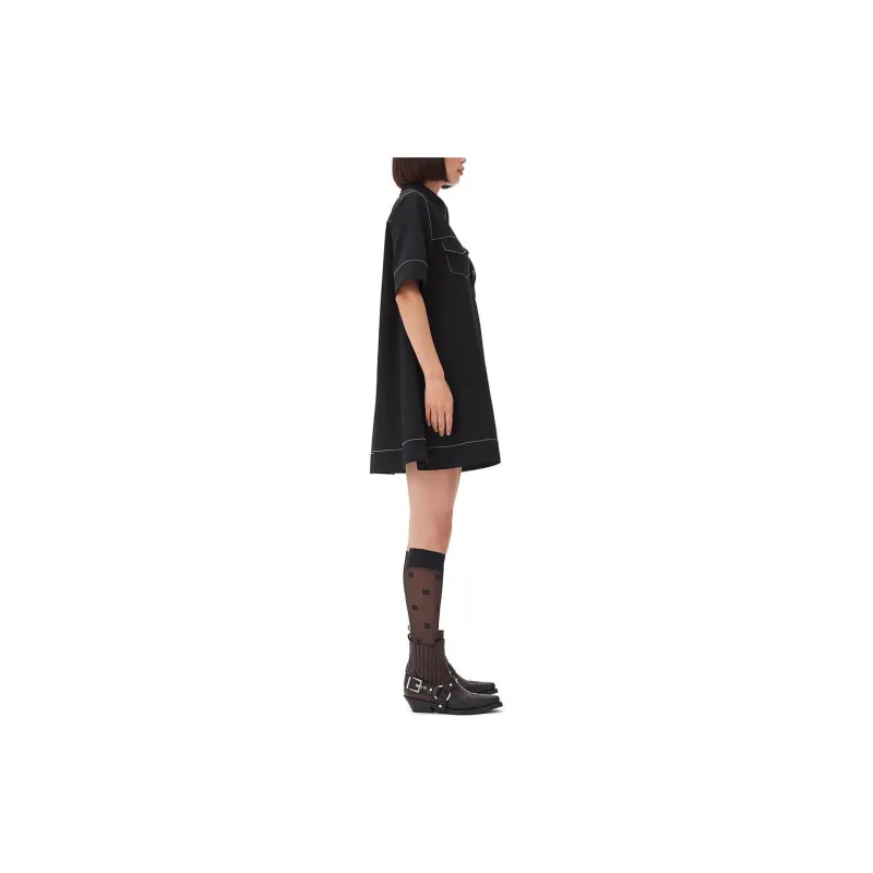 GANNI Short-Sleeved Crepe Mini Dress-3