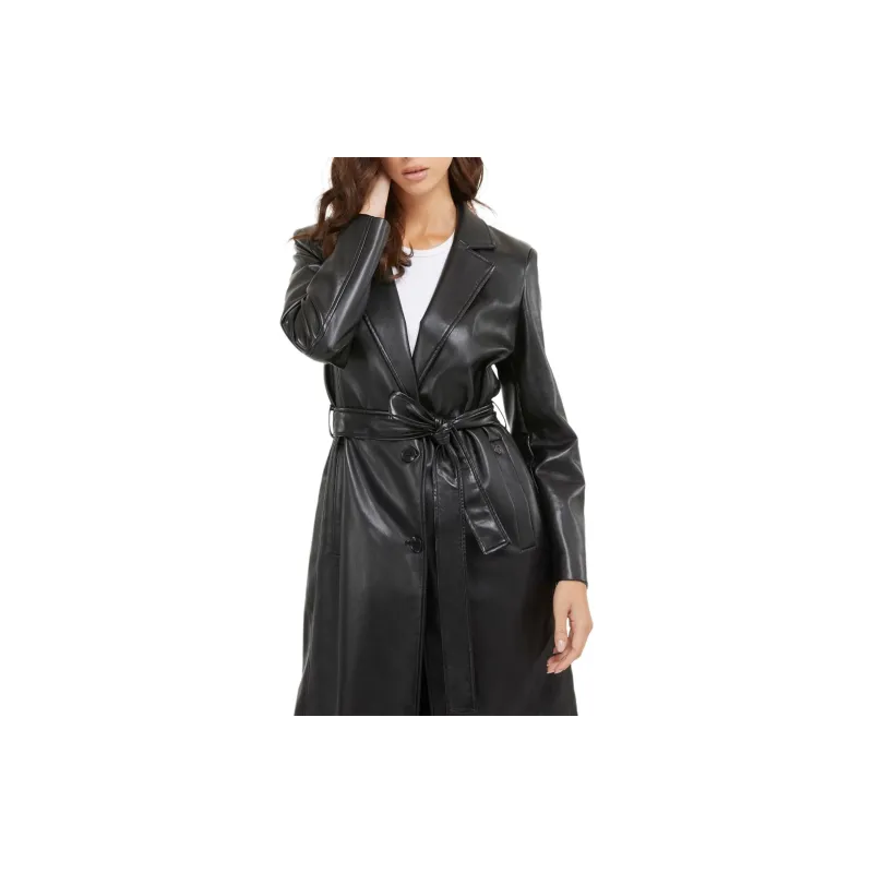 GUESS Gea Faux-Leather Trench Coat Trench Coat Women's Black-4