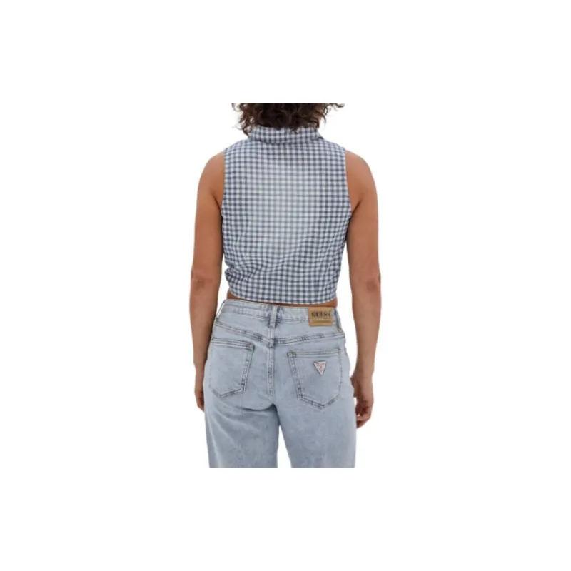 GUESS Originals Gingham Tie-Front Top Shirt Women's Blue-2