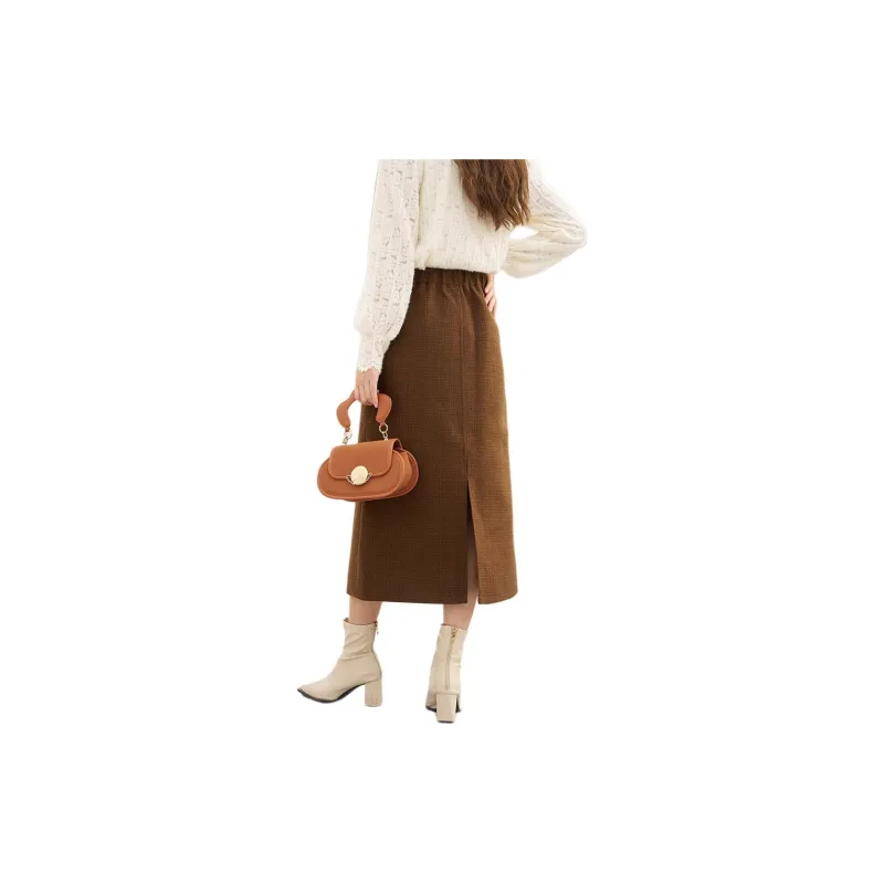 MISHOW Casual Long Skirt Women's Tea Brown Coffee Color-2