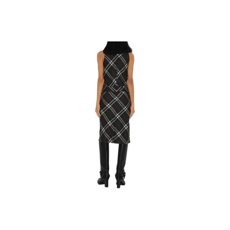 Burberry Chcked Belted Waist Sleeveless Dress-3
