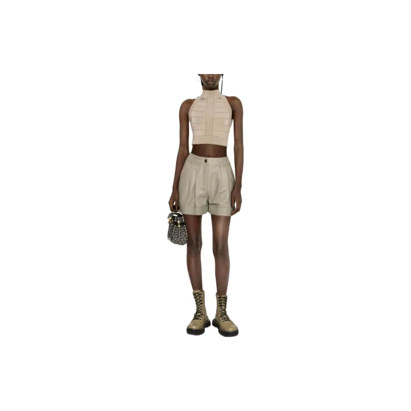 BALMAIN High waisted Lambskin Shorts-1