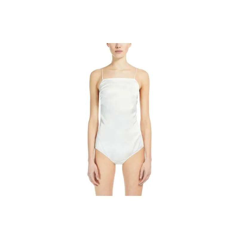 MaxMara Rugiada Collection Silk Satin Bodysuit Jumpsuit Women's White-2