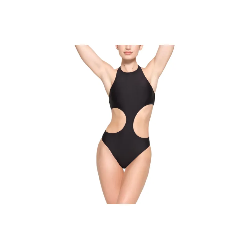 SKIMS SIGNATURE SWIM HALTER MONOKINI One-piece Swimsuit Women's ONYX/Onyx-1