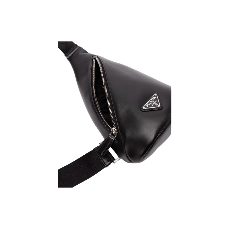 PRADA Leather One Shoulder Crossbody Bag, Sling Bag Men's Black-4