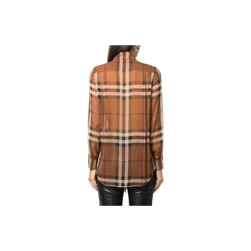 Burberry Check-Printed Self-Tied Sheer Chiffon Shirt-2