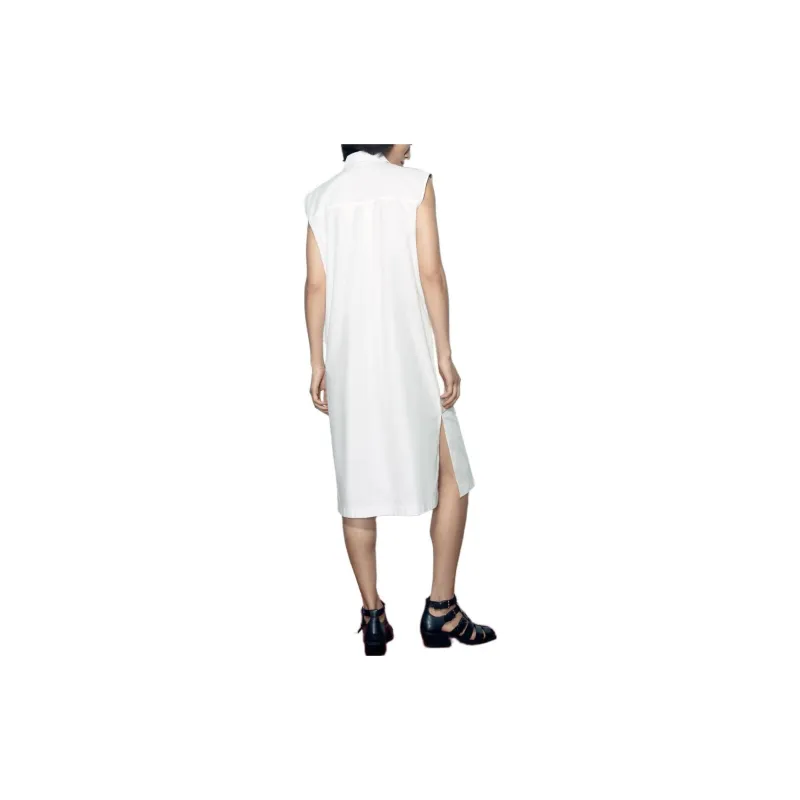 ZARA Sleeveless Dress Women's Camel/White-3
