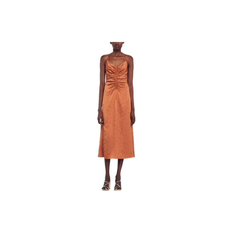 Sandro Rhinestone Dress Sleeveless Dress Women's Orange-1
