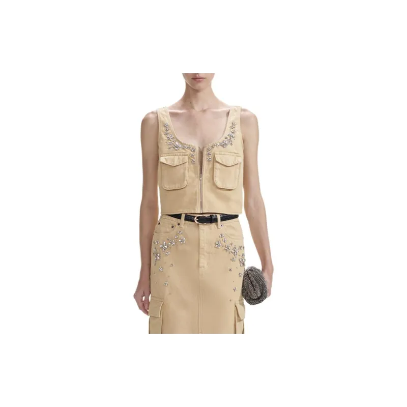 Self portrait Crystal embellished Twill Vest-1