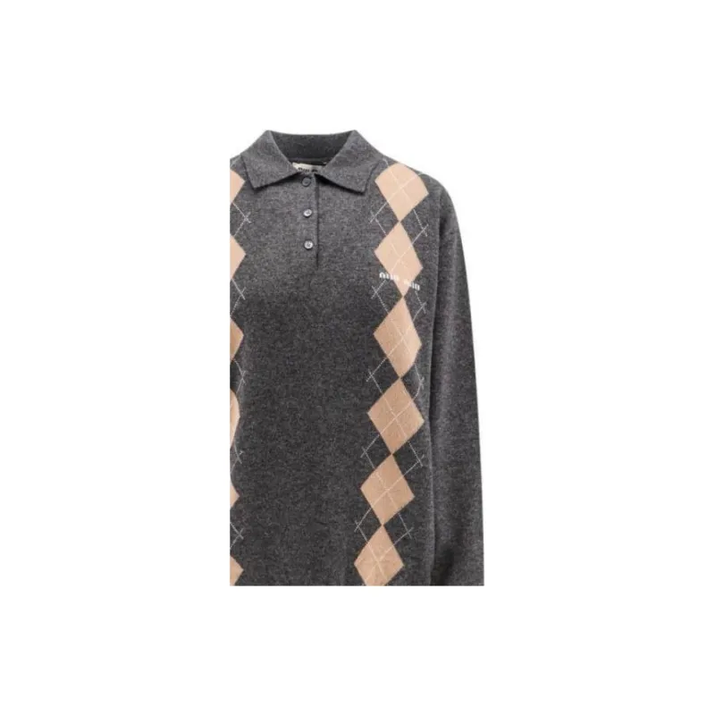 MIU MIU Long-Sleeved Knitted Polo Jumper-3