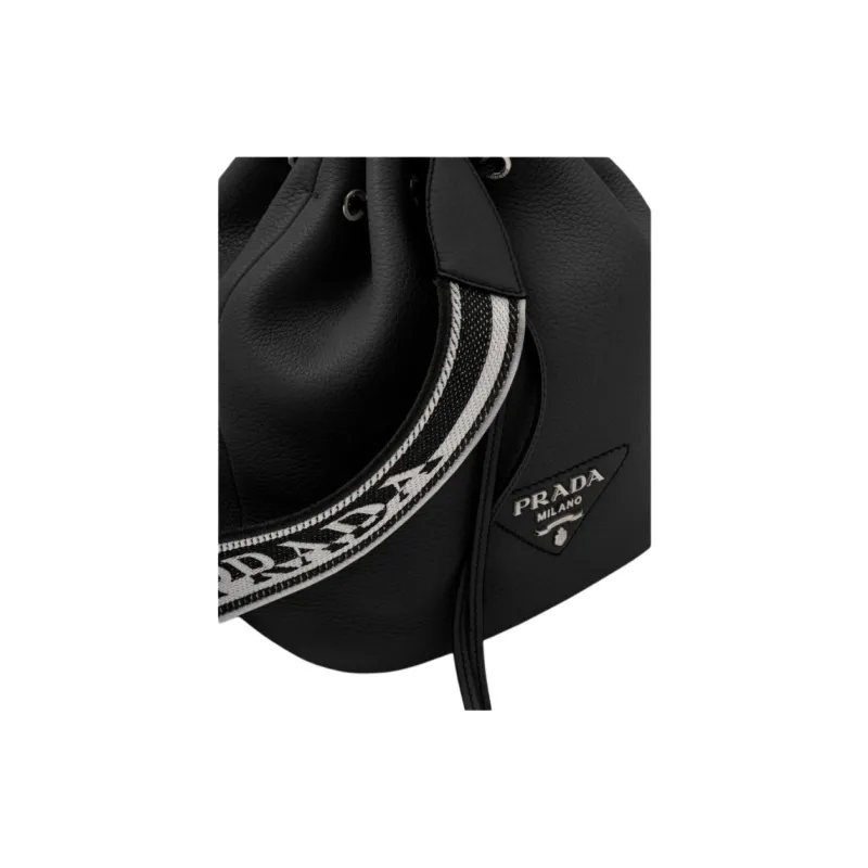 PRADA Leather Bucket Bag Crossbody Bag Women's Black-3
