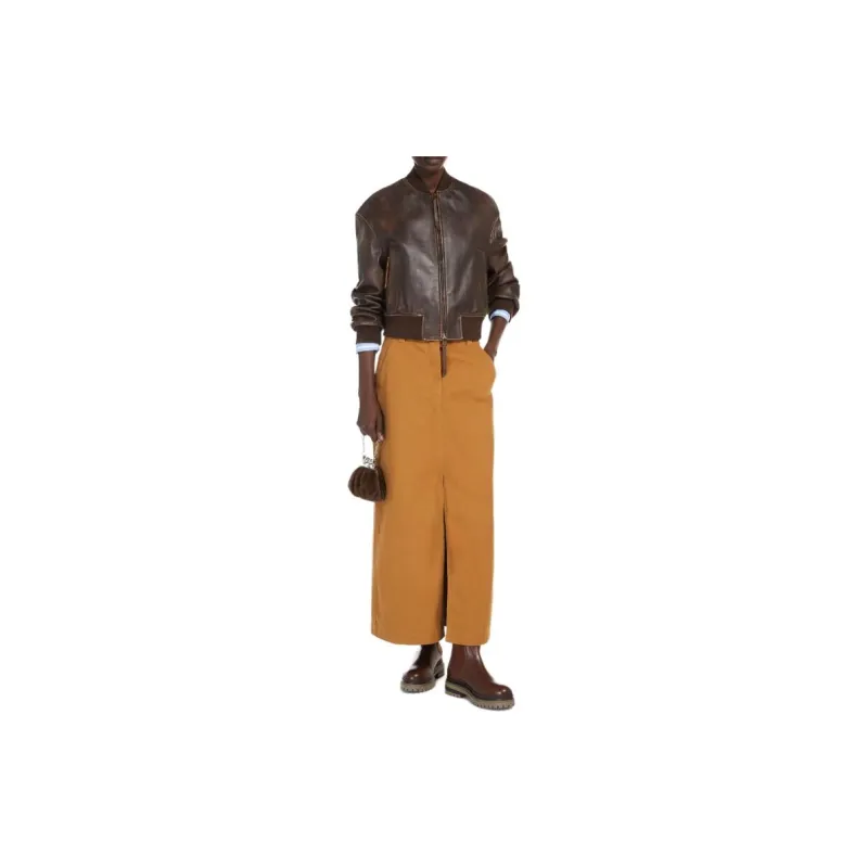 WEEKEND MaxMara Quincy Collection Long Canvas Skirt Casual Long Skirt Women's Earth Tone-1